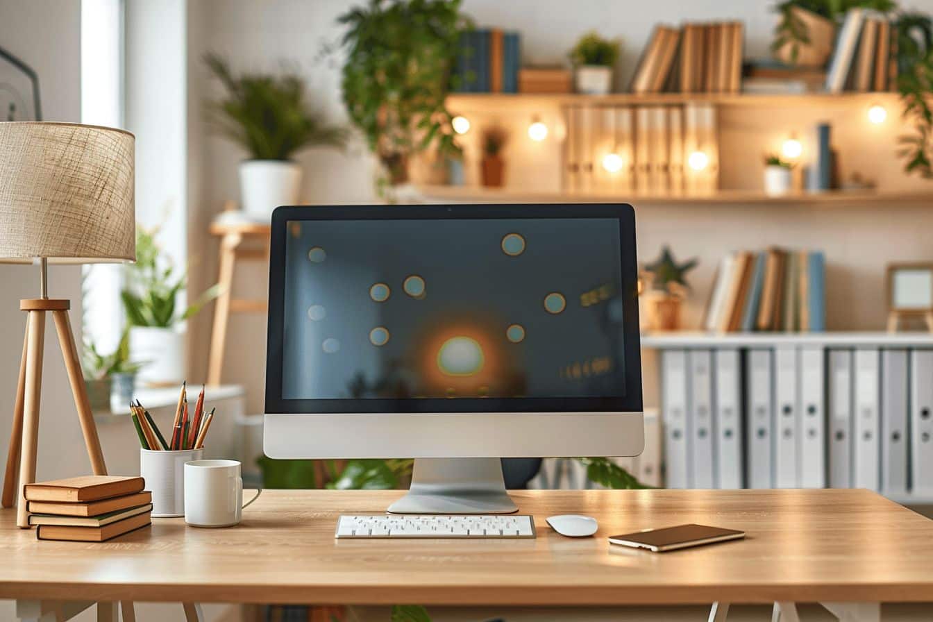 Bureau avec documents et ordinateur sur un bureau